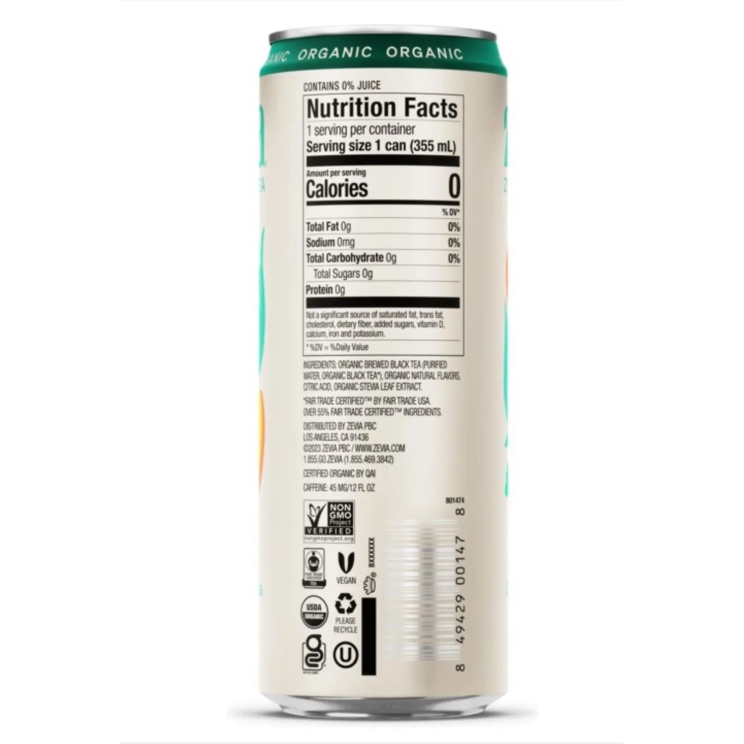 Zero Sugar Naturally Sweetened Black Tea, Peach, 12 oz Can, 12/Carton Zevia® Flipcost
