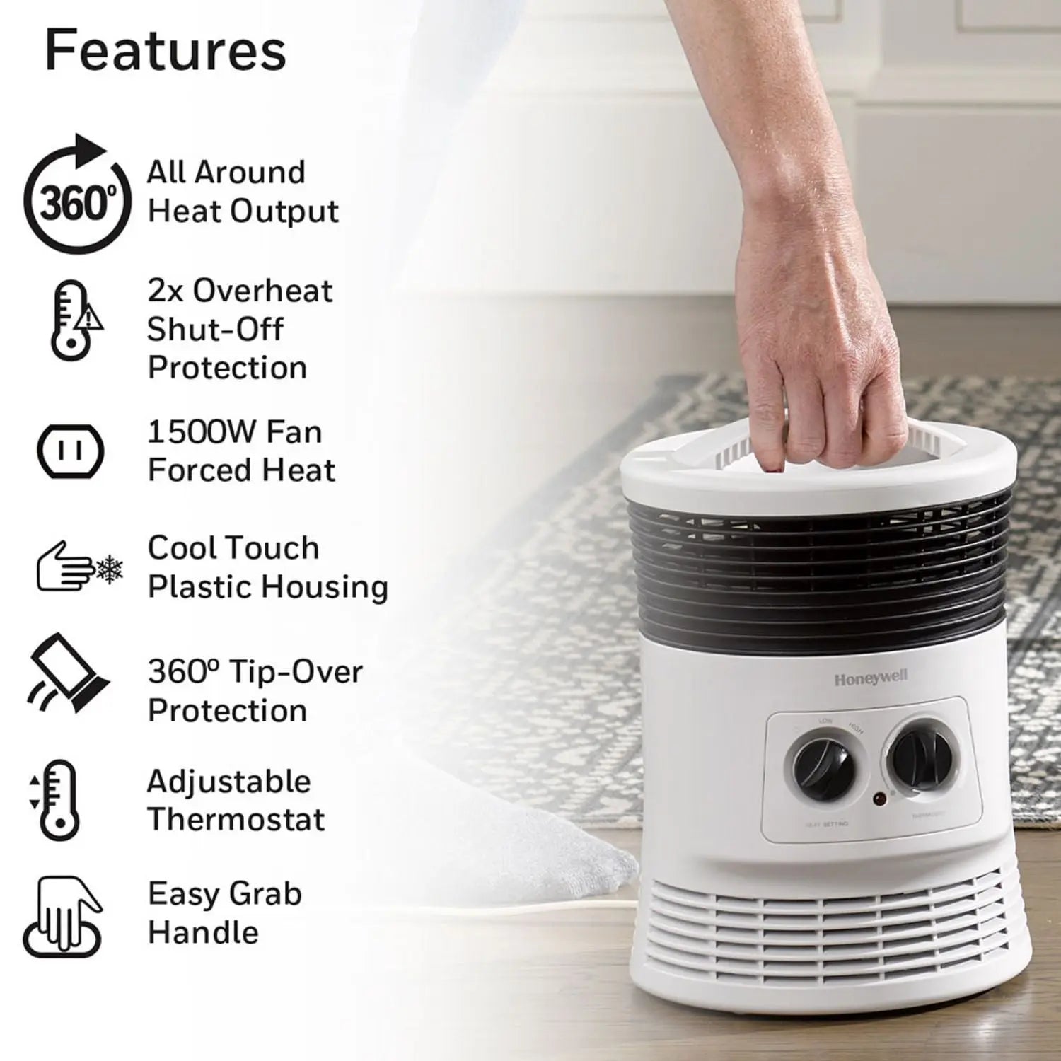Surround Fan Forced Heater, 1,500 W, 8.1 x 11.2 x 7.9, White Honeywell Flipcost