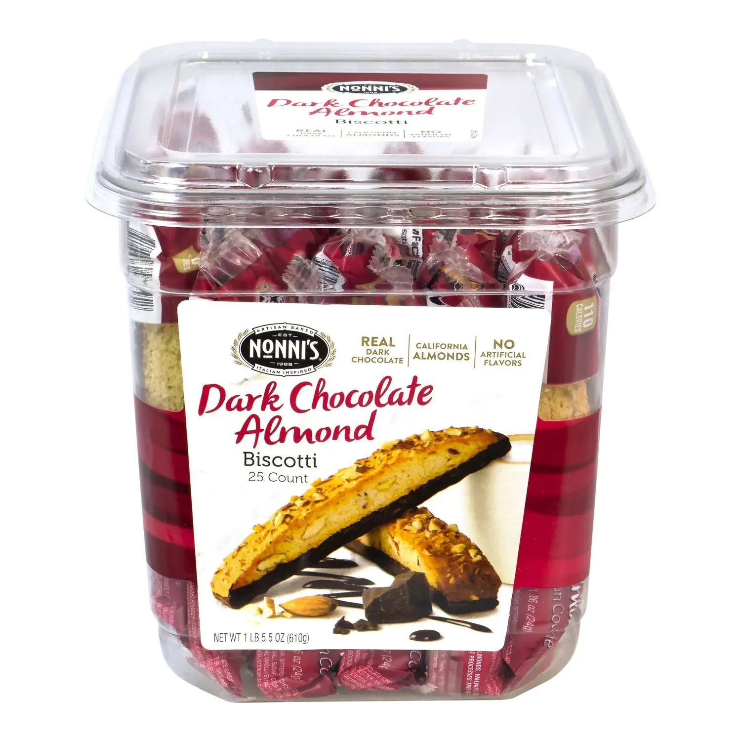 Biscotti, Dark Chocolate Almond, 0.88 oz Packet, 25/Tub, 2 Tubs/Carton Nonni's® Flipcost