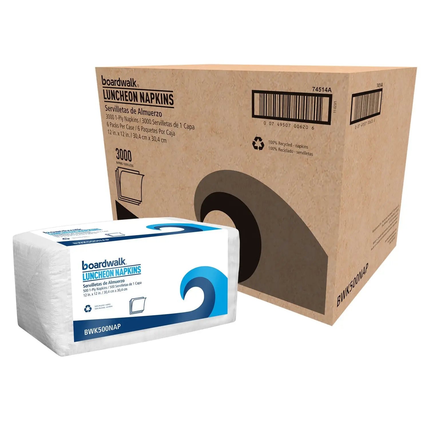 1/4-Fold Lunch Napkins, 1-Ply, 12" x 12", White, 500/Pack, 6 Packs/Carton Boardwalk® Flipcost