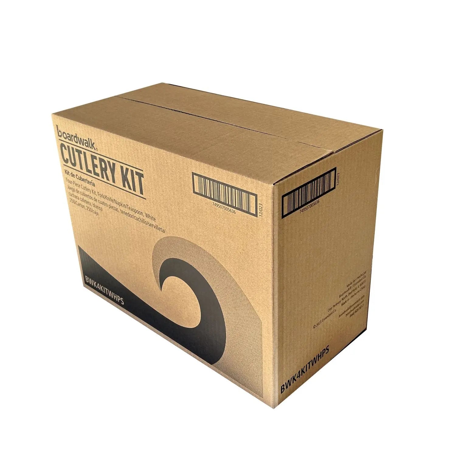 Four-Piece Cutlery Kit, Fork/Knife/Napkin/Teaspoon, Mediumweight, Polystyrene, White, 250/Carton Boardwalk® Flipcost