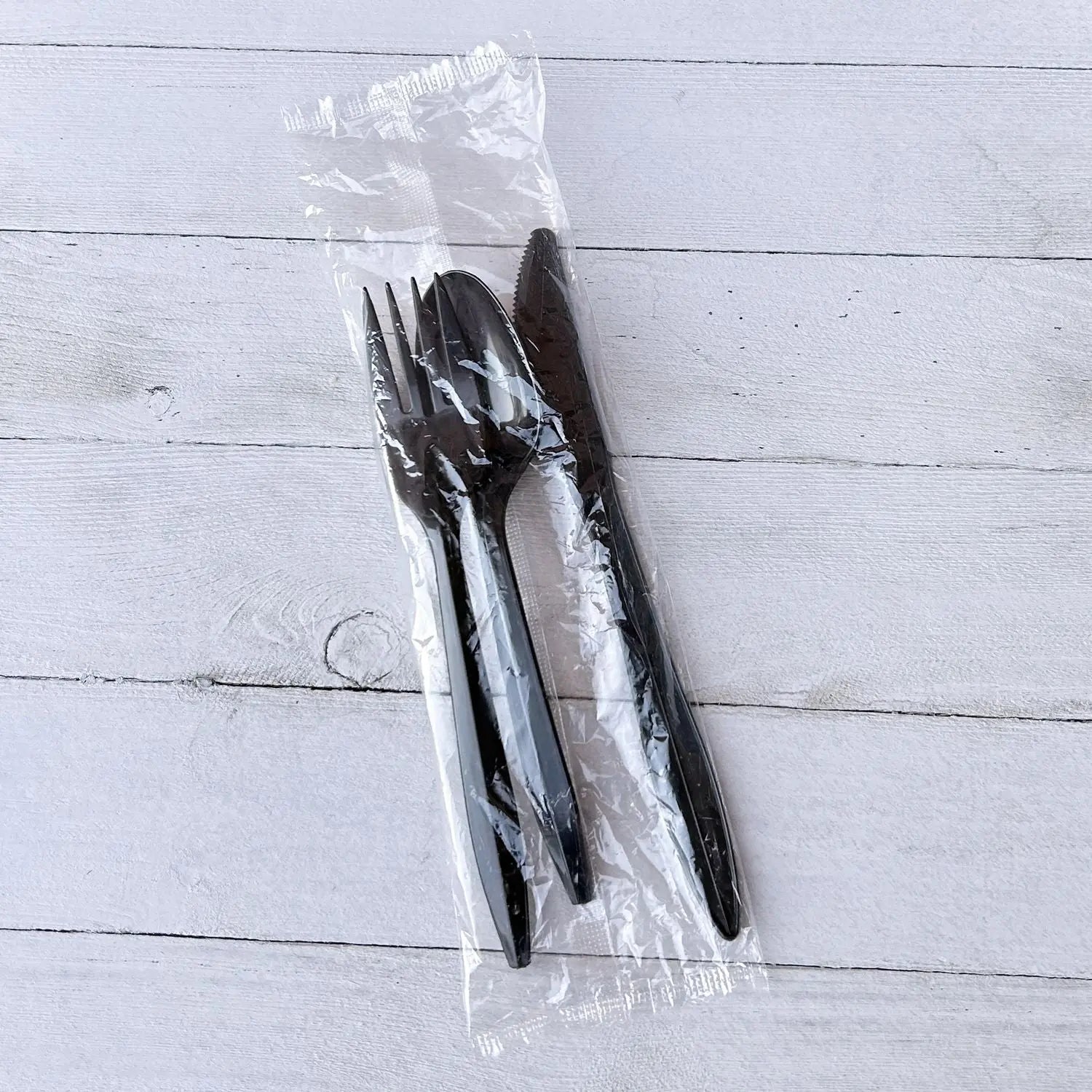 Three-Piece Cutlery Kit, Fork/Knife/Teaspoon, Polypropylene, Black, 250/Carton Boardwalk® Flipcost
