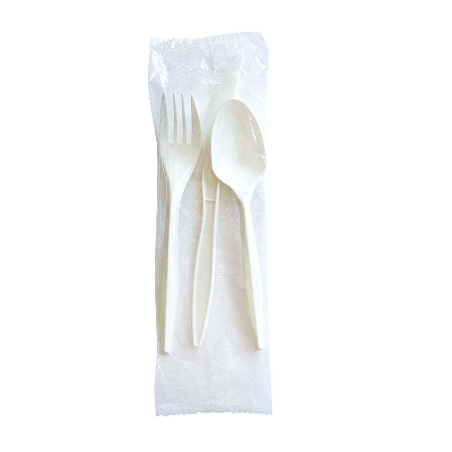 Boardwalk® Three-Piece Cutlery Kit, Mediumweight, Fork/Knife/Spoon, 6.97", Plastic, White, 250/Carton