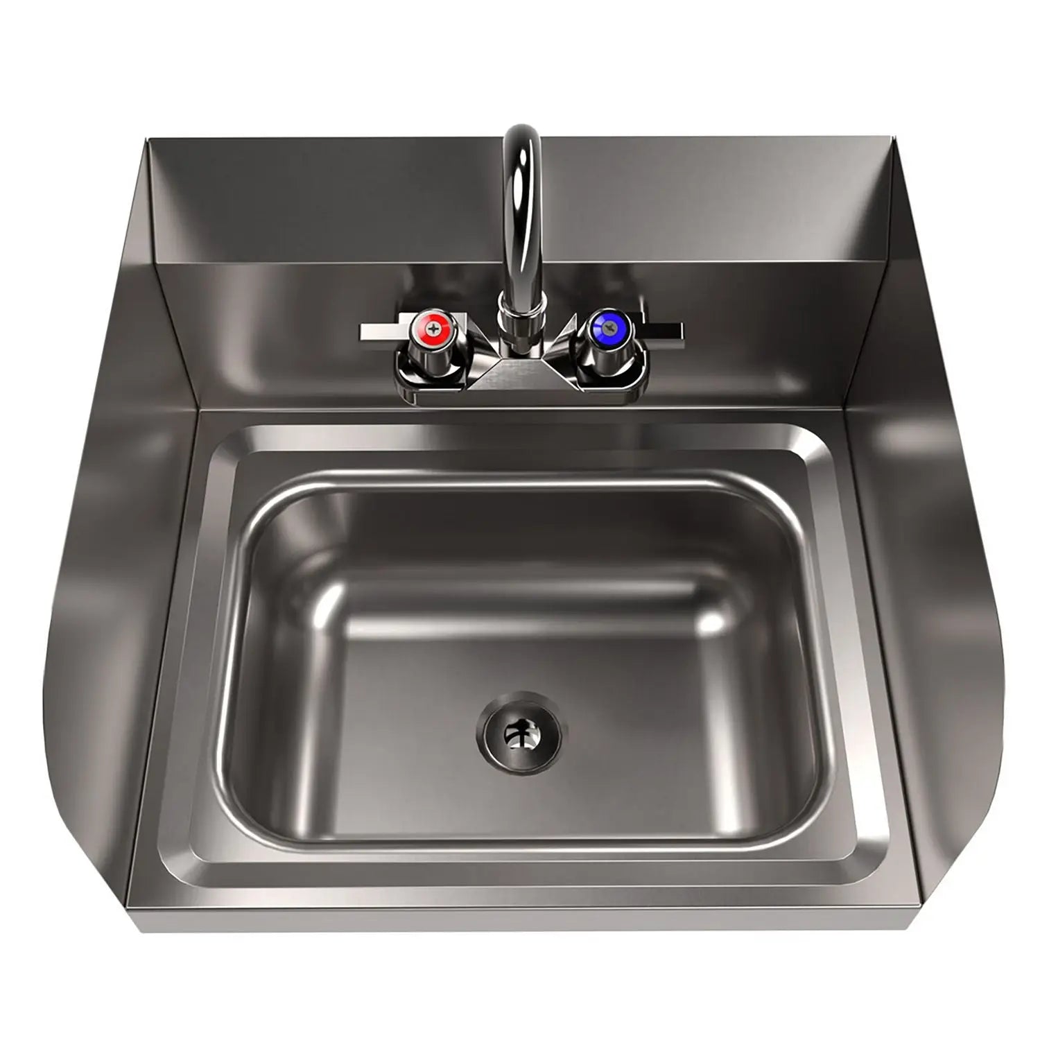 Stainless Steel Hand Sink with Side Splashes and Faucet, 14" l x 10" w x 5" h BK Resources Flipcost