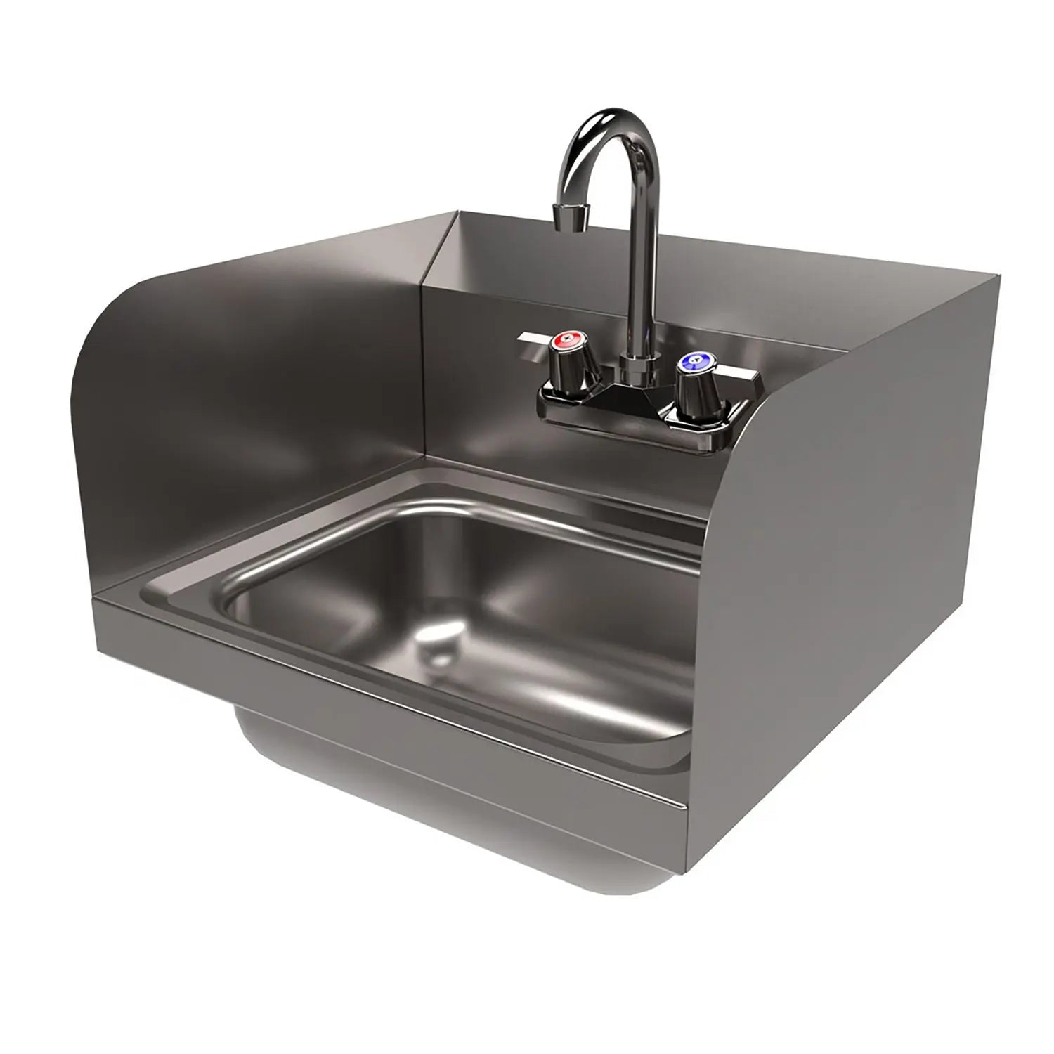 Stainless Steel Hand Sink with Side Splashes and Faucet, 14" l x 10" w x 5" h BK Resources Flipcost