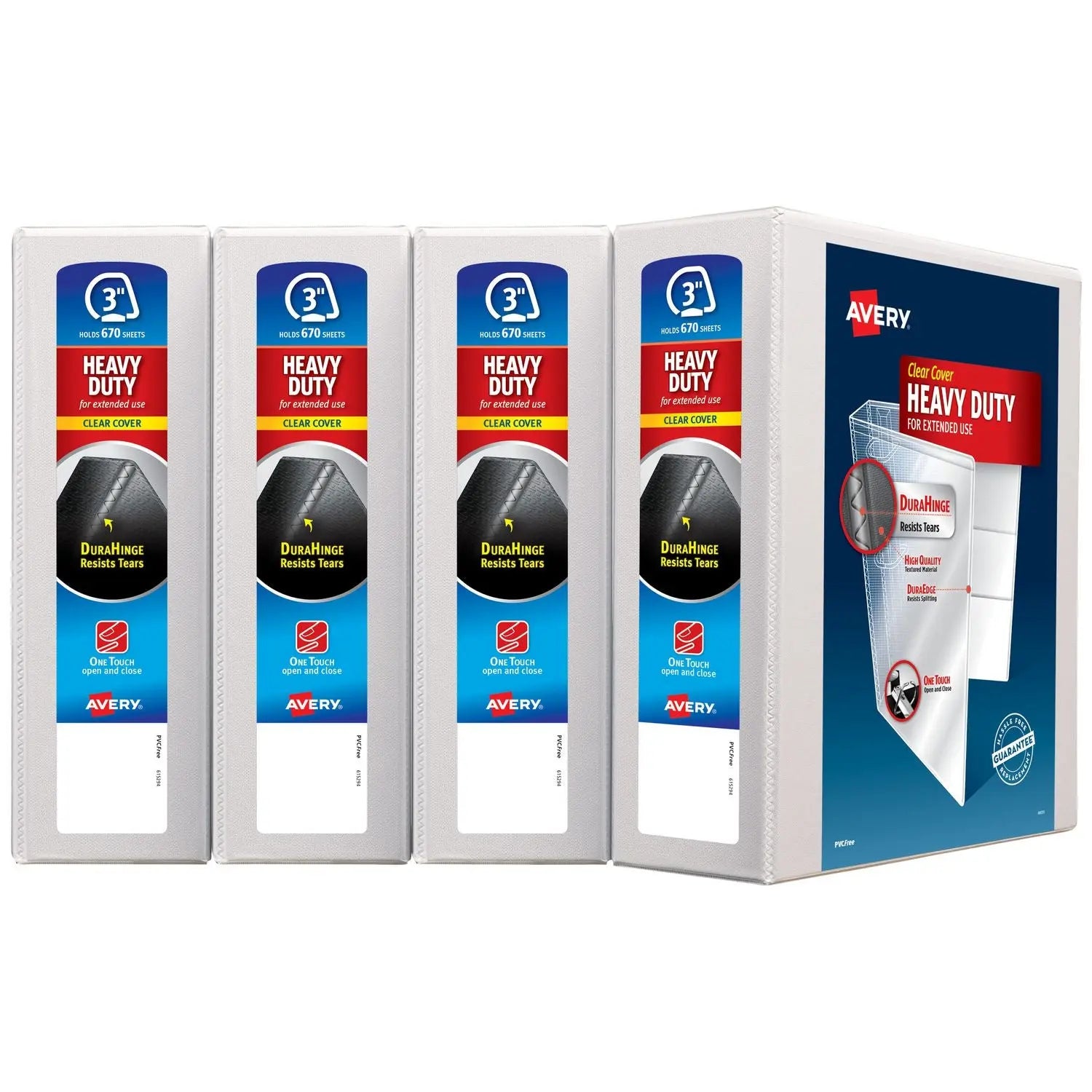 Heavy-Duty View Binder with DuraHinge and Locking One Touch EZD Rings, 3 Rings, 3" Capacity, 11 x 8.5, White, 4/Carton