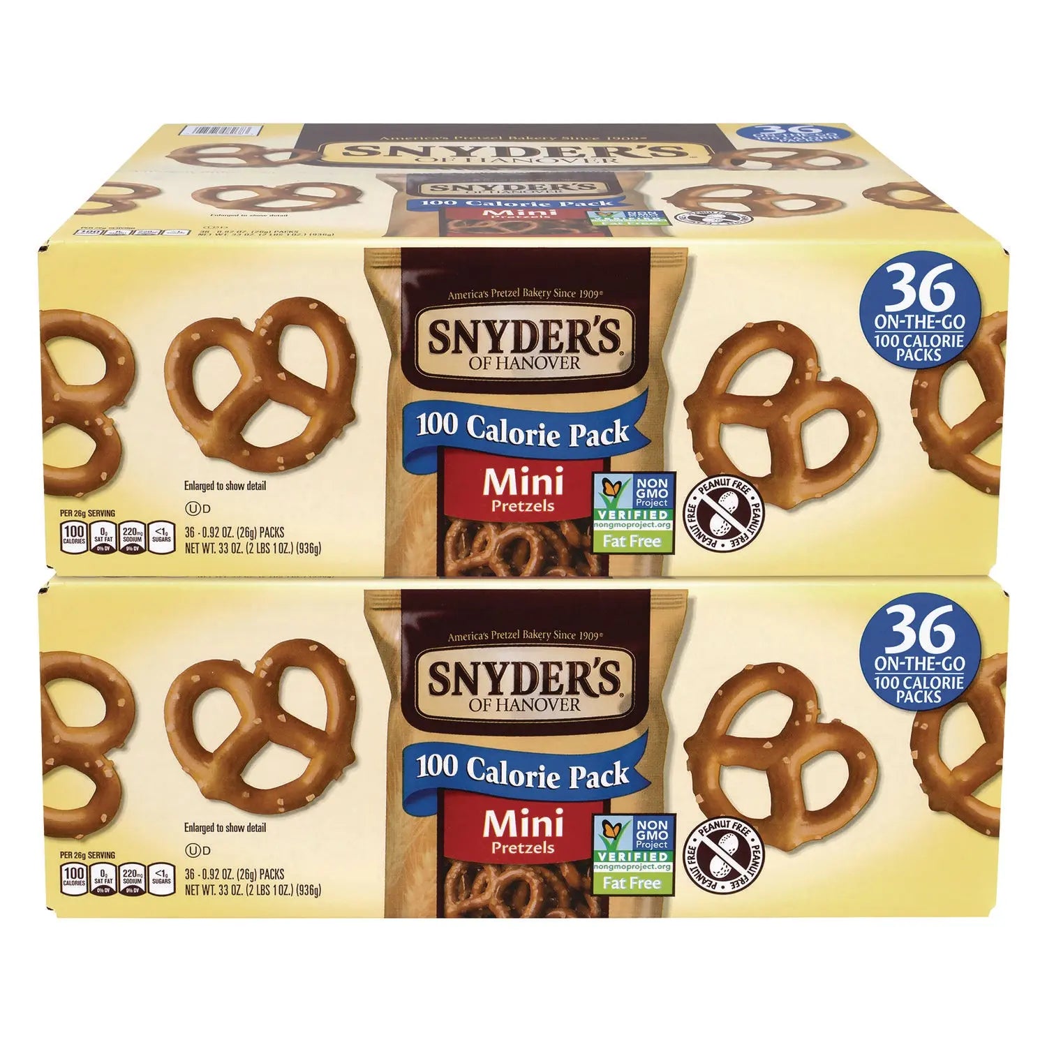 Mini Pretzels. 0.92 oz Pack, 36 Packs/Box, 2 Boxes/Carton