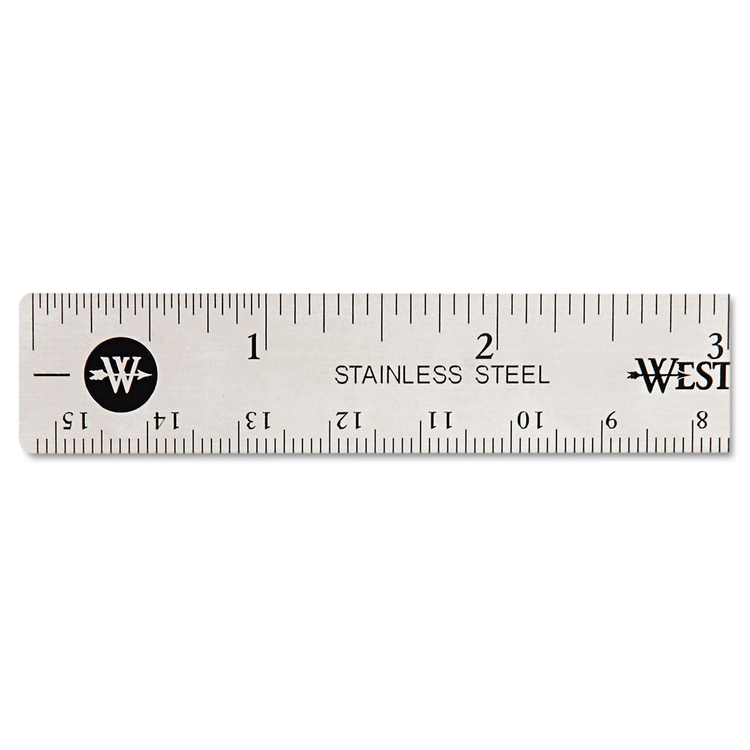 Westcott® Stainless Steel Office Ruler With Non Slip Cork Base, Standard/metric, 6" Long