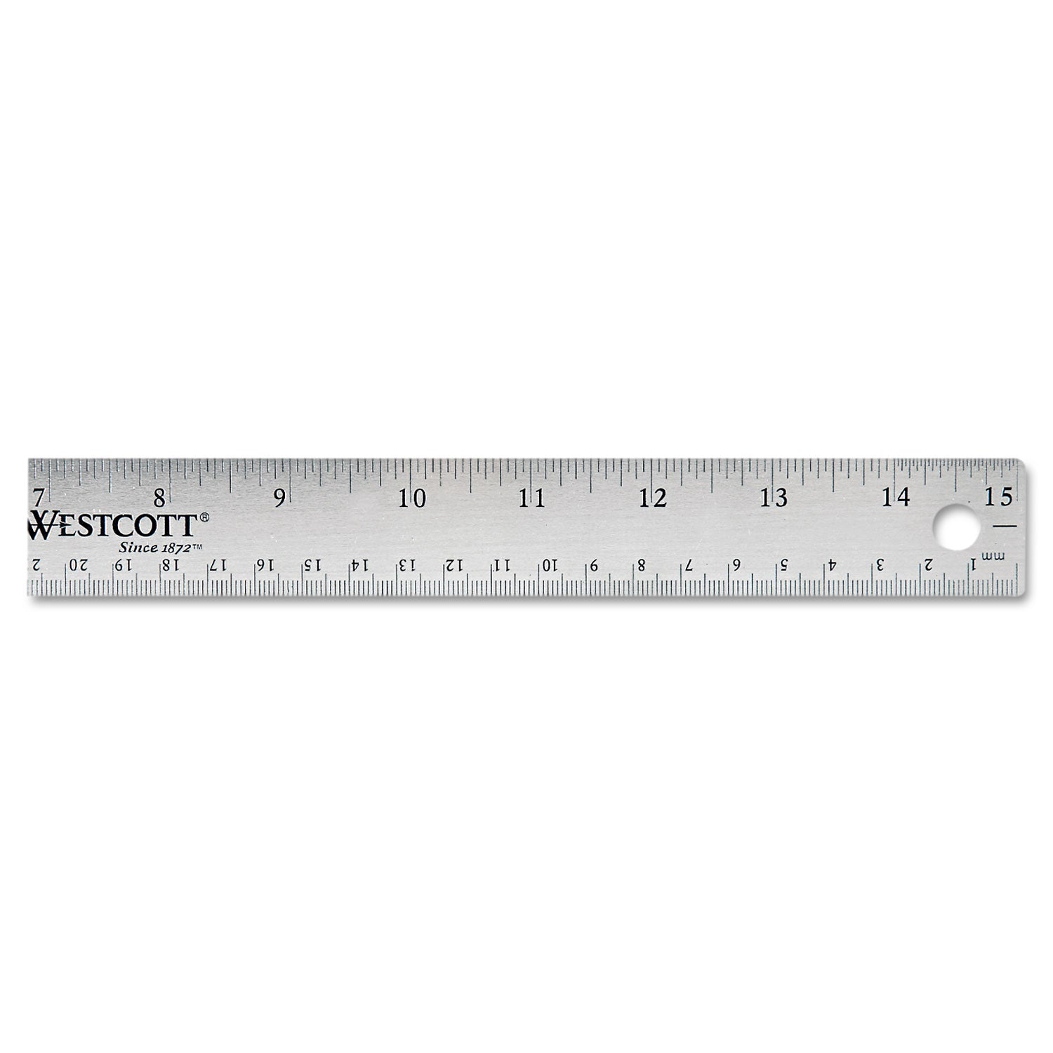 Westcott® Stainless Steel Office Ruler With Non Slip Cork Base, Standard/metric, 15" Long