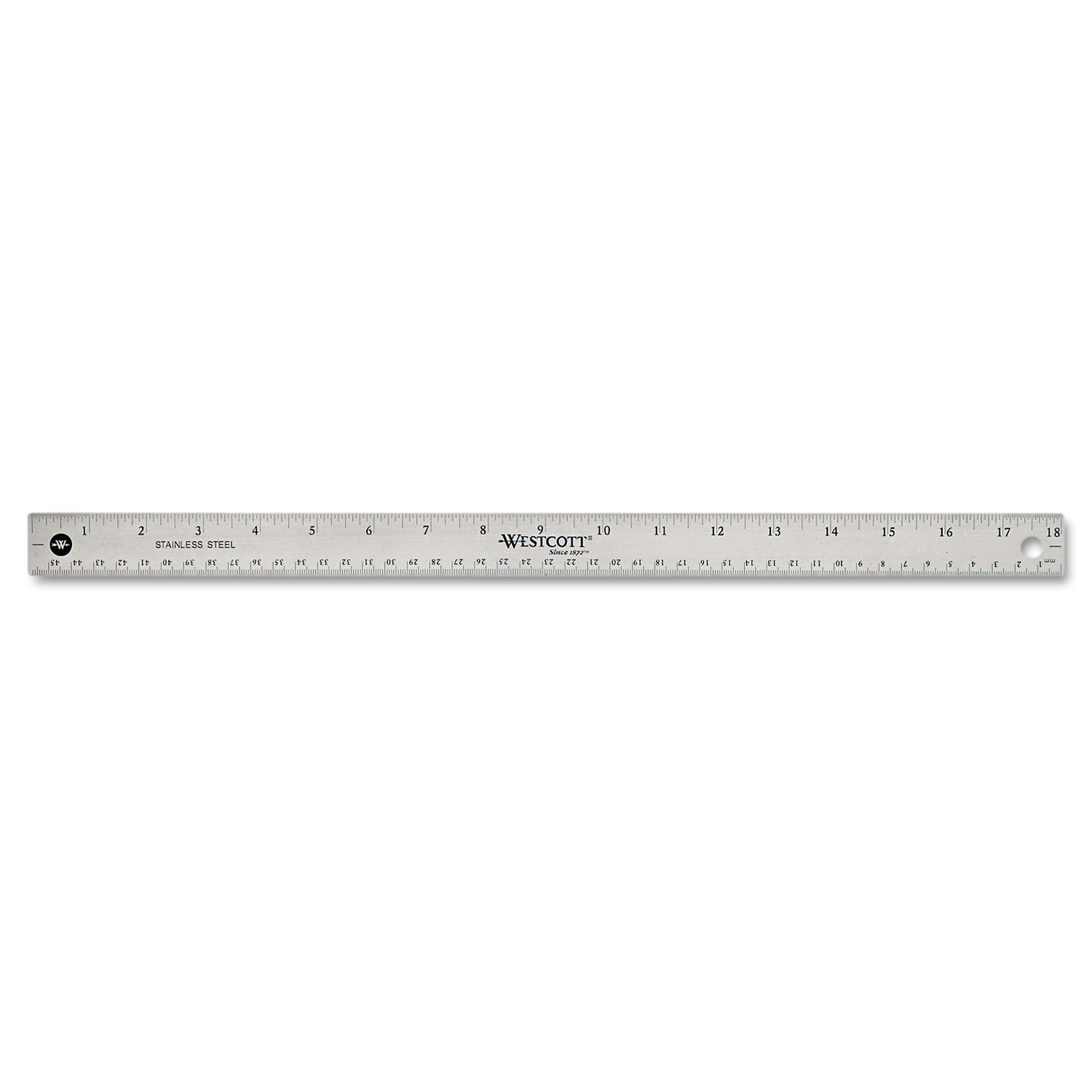 Westcott® Stainless Steel Office Ruler With Non Slip Cork Base, Standard/metric, 18" Long