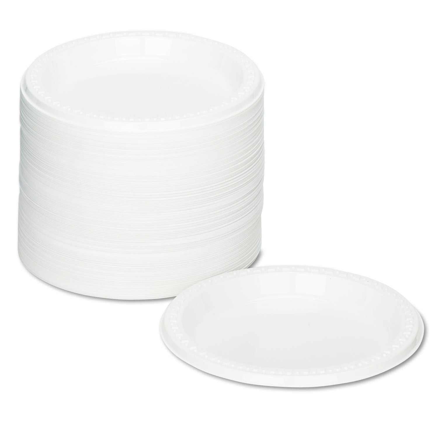 Tablemate® Plastic Dinnerware, Plates, 7" Dia, White, 125/pack