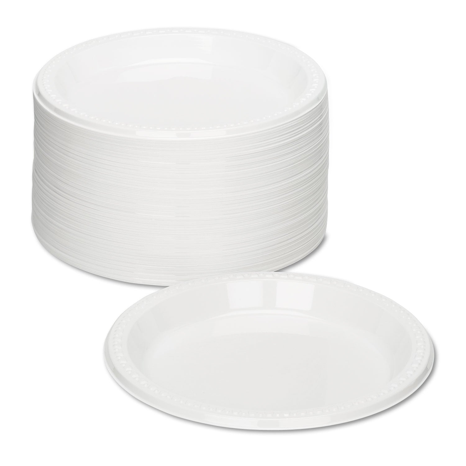 Tablemate® Plastic Dinnerware, Plates, 9" Dia, White, 500/Carton