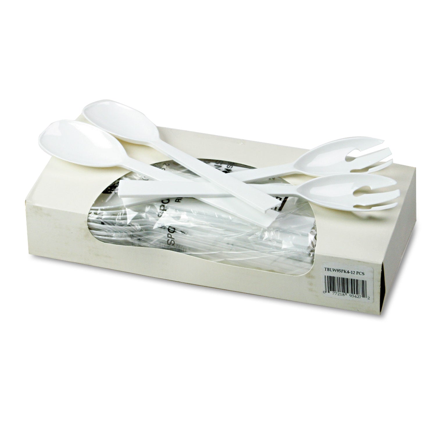 Tablemate® Table Set Plastic Serving Forks and Spoons, 9.5", White, 48/Pack