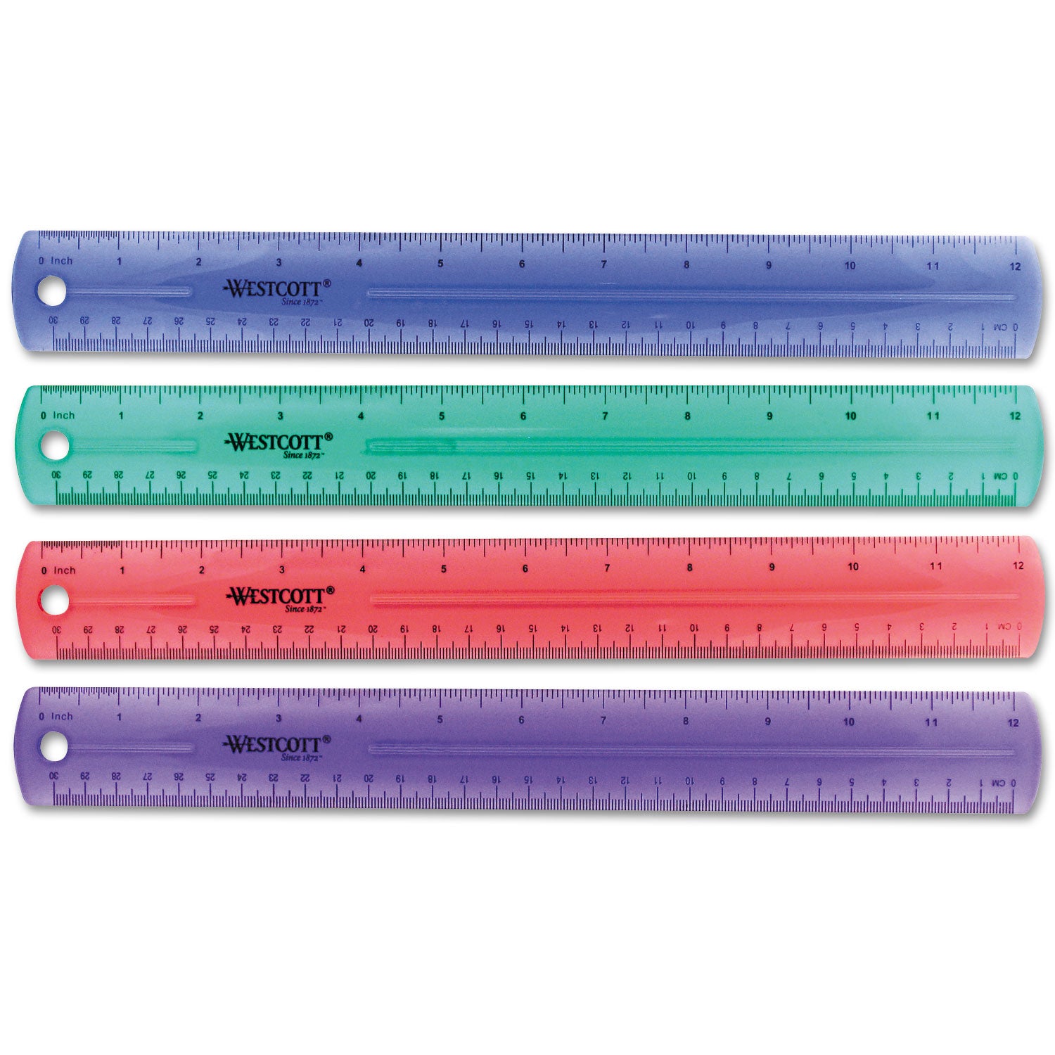 Westcott® 12" Jewel Colored Ruler, Standard/metric, Plastic