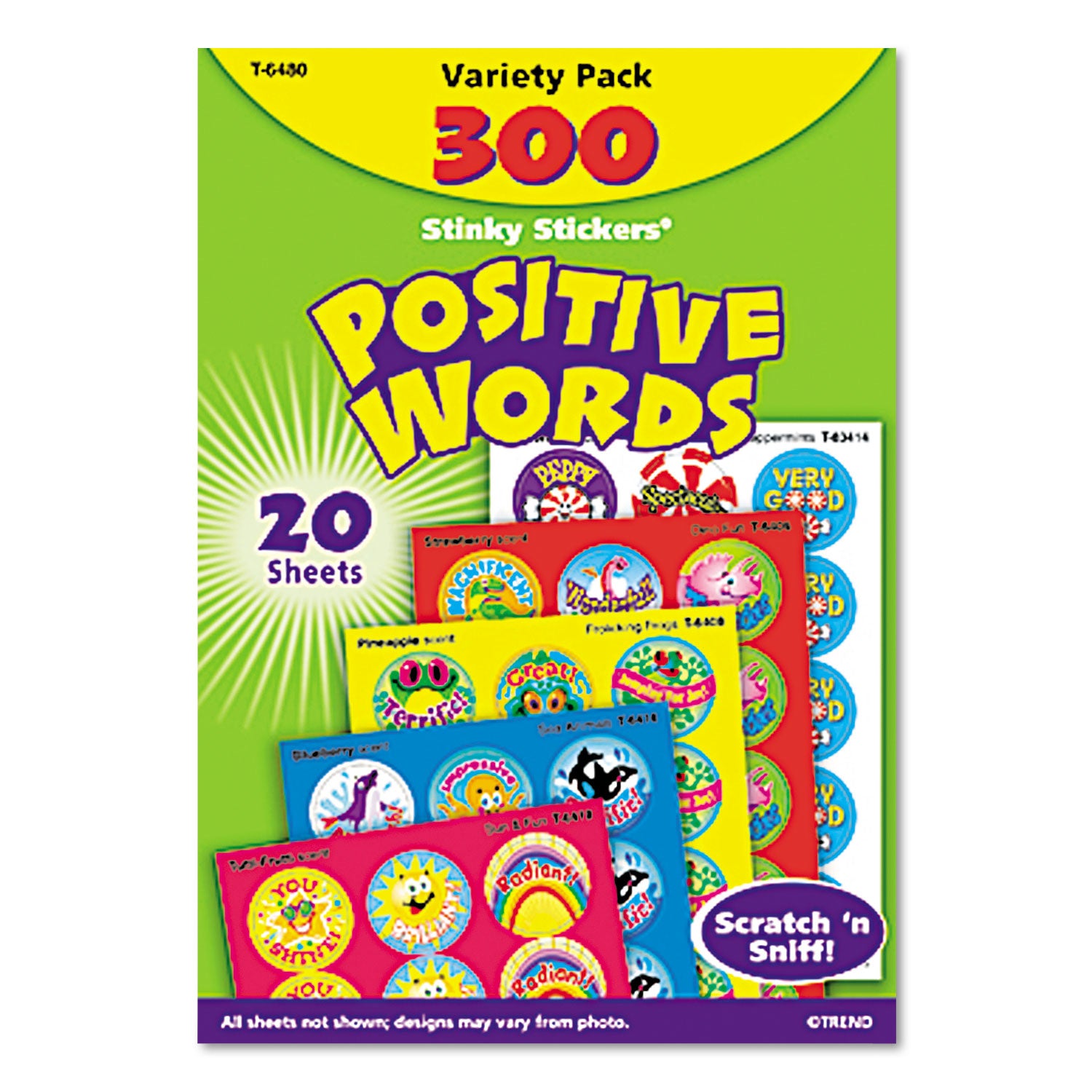 TREND® Stinky Stickers Variety Pack, Positive Words, Assorted Colors, 300/pack