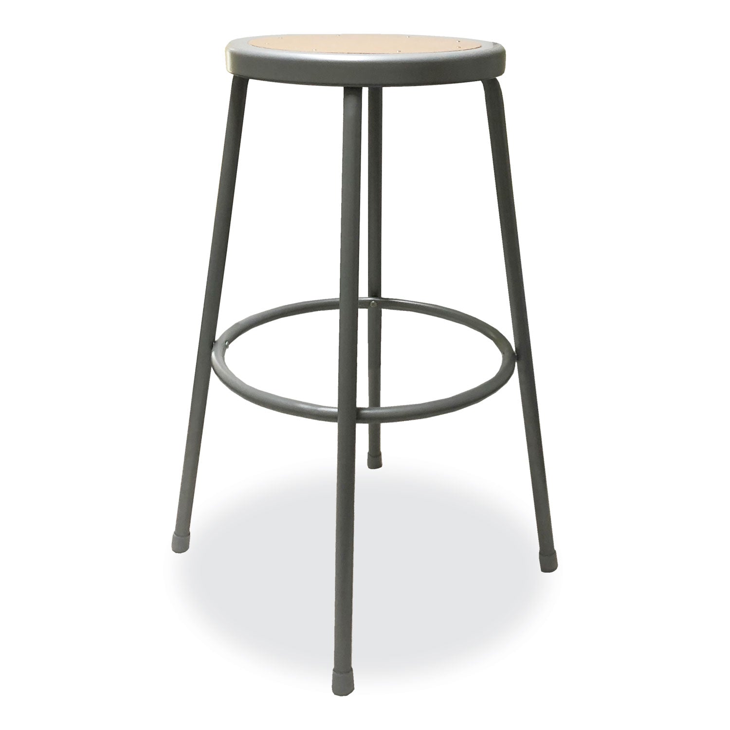 Alera® Industrial Metal Shop Stool, Backless, Supports Up To 300 Lb, 30" Seat Height, Brown Seat, Gray Base