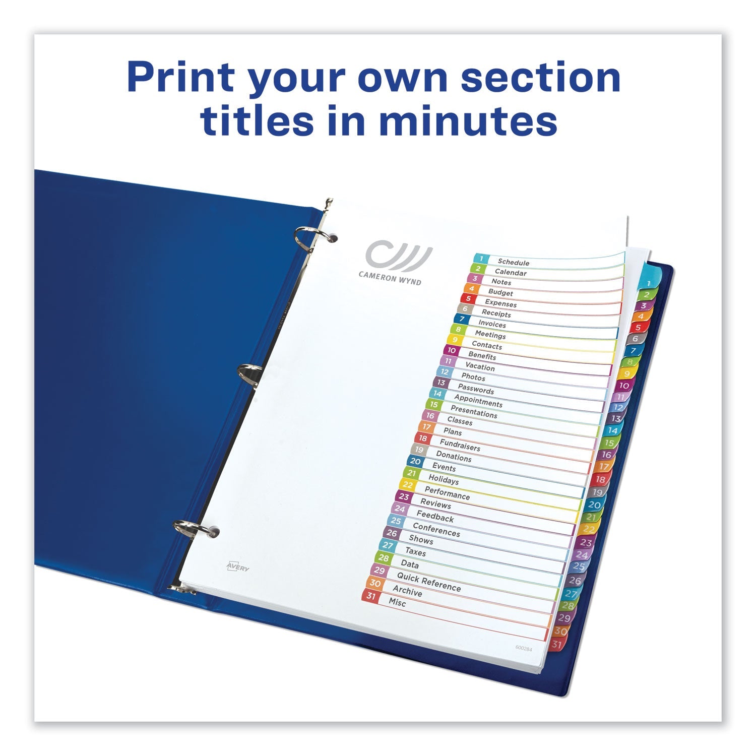 Avery® Customizable TOC Ready Index Multicolor Tab Dividers, 31-Tab, 1 to 31, 11 x 8.5, White, Contemporary Color Tabs, 1 Set