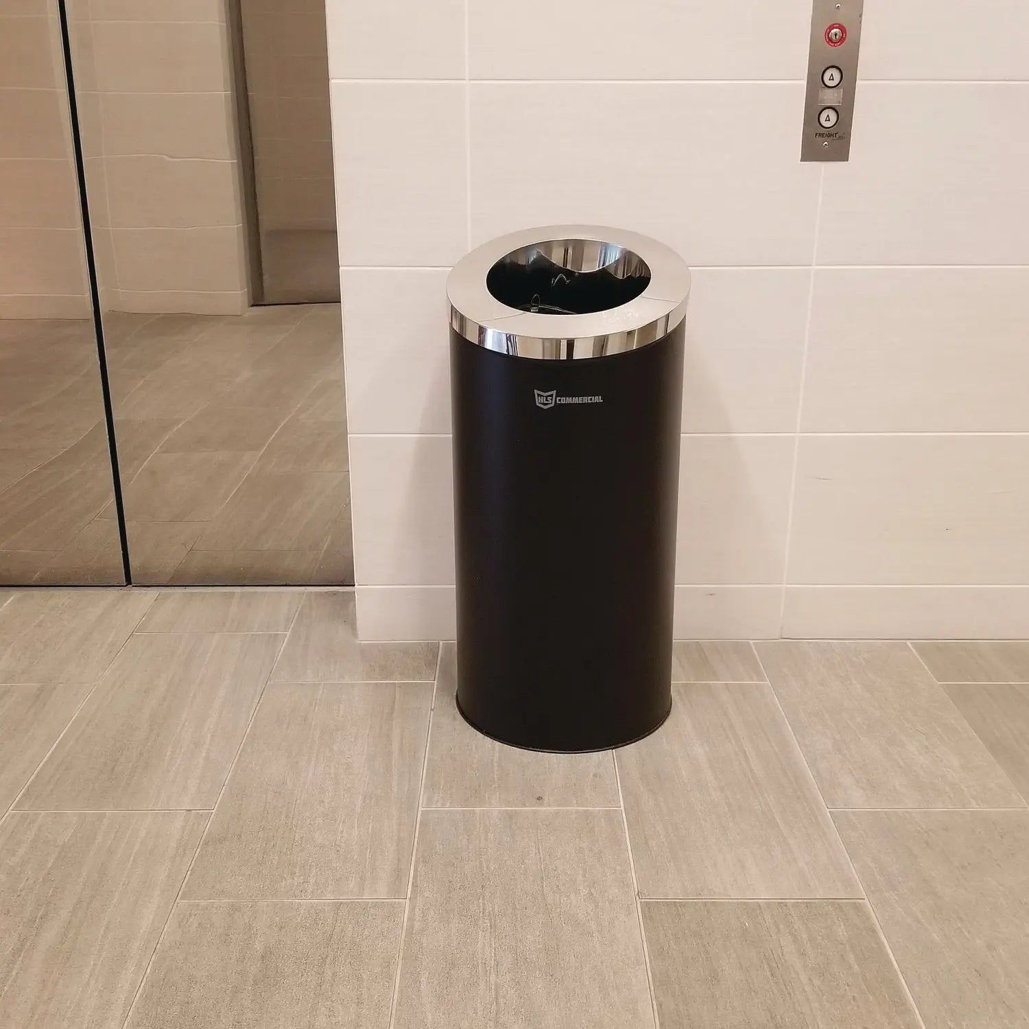 Beveled Open Top Trash Can, 15 gal, Stainless Steel, Black HLS Commercial® Flipcost