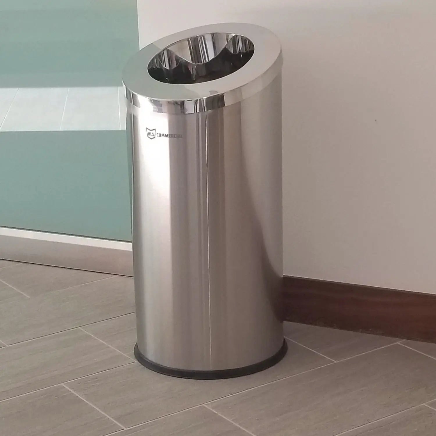 Beveled Open Top Trash Can, 15 gal, Stainless Steel, Silver HLS Commercial® Flipcost