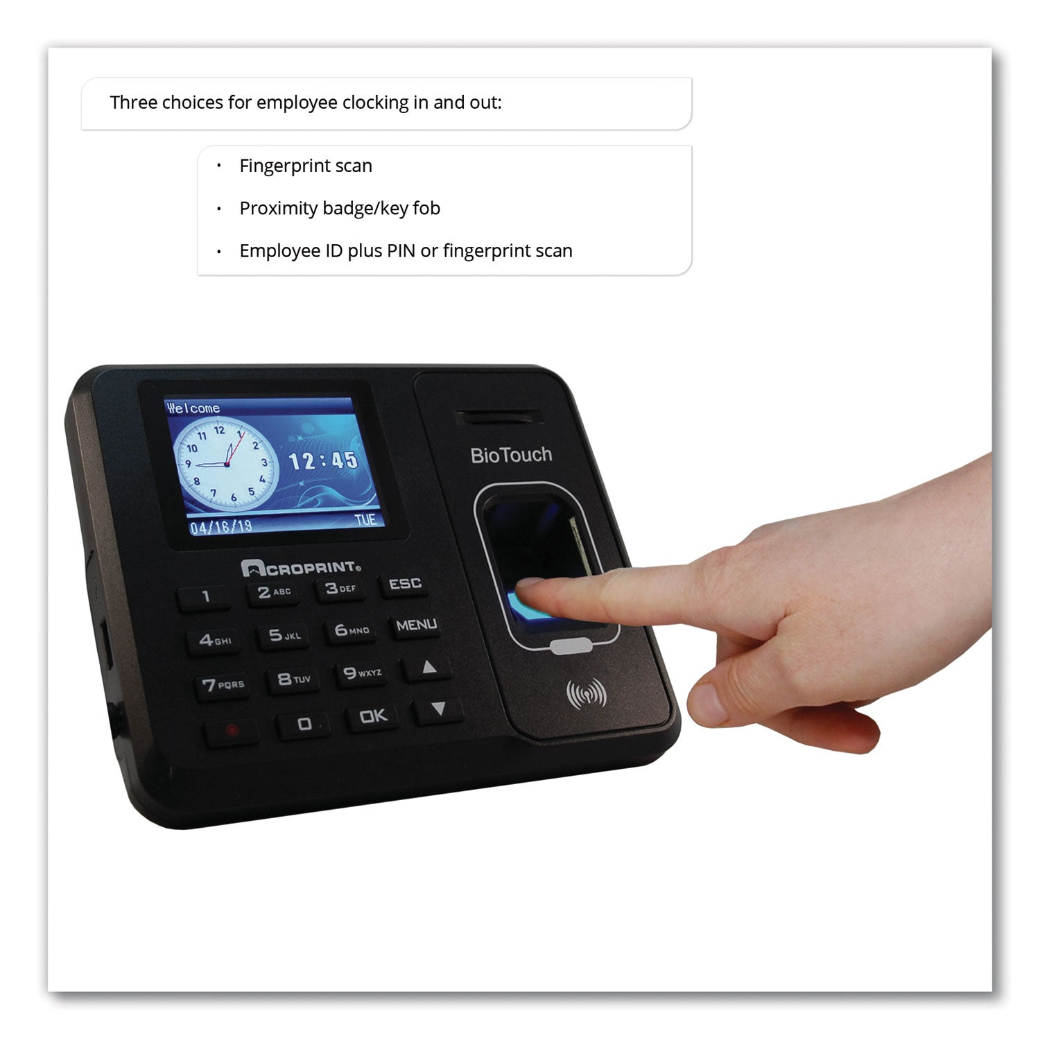 Acroprint® Biotouch Time Clock And Badges Bundle, 10,000 Employees, Black