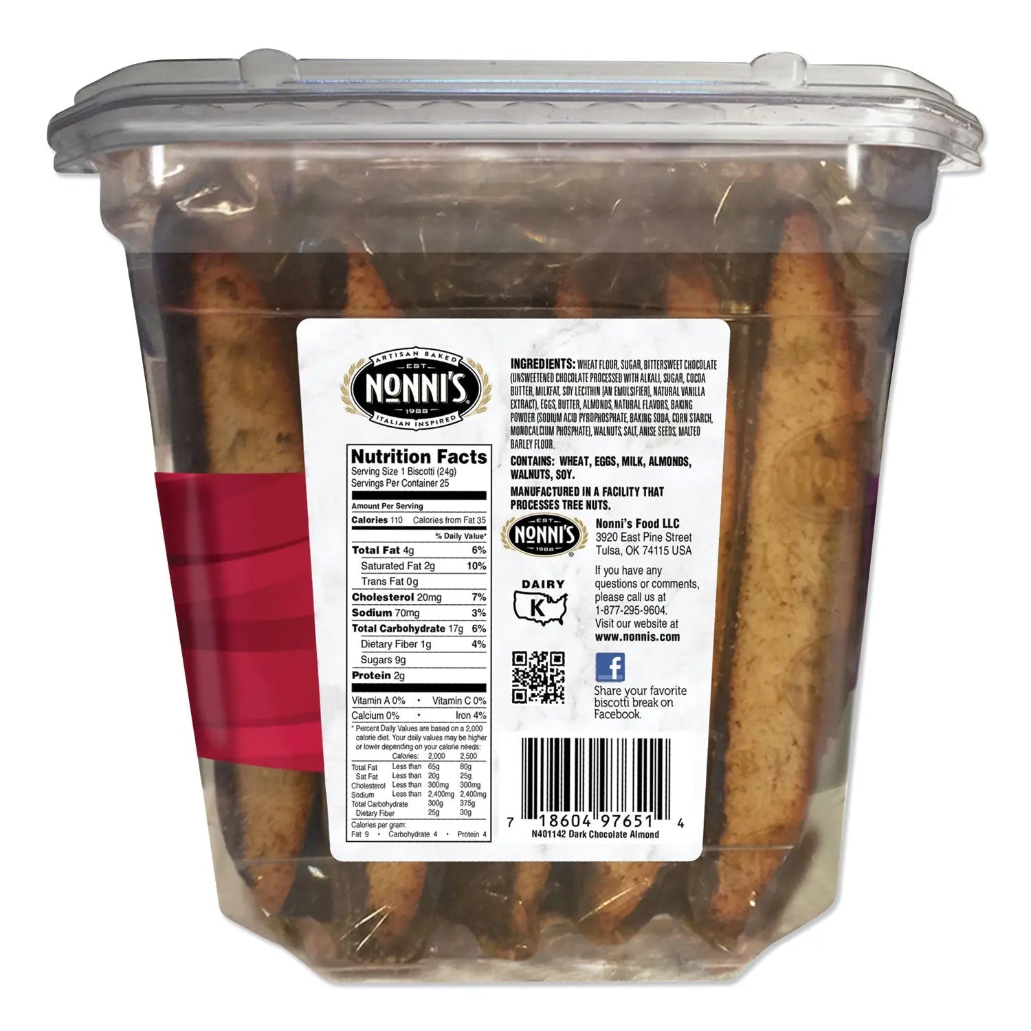 Biscotti, Dark Chocolate Almond, 0.85 oz Individually Wrapped, 25/Pack Nonni's® Flipcost