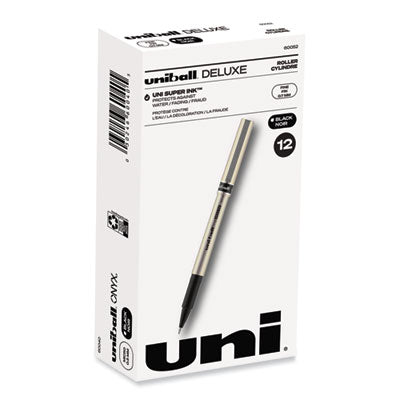 uniball® Deluxe Roller Ball Pen, Stick, Fine 0.7 mm, Black Ink, Champagne/Black Barrel, Dozen Flipcost Flipcost