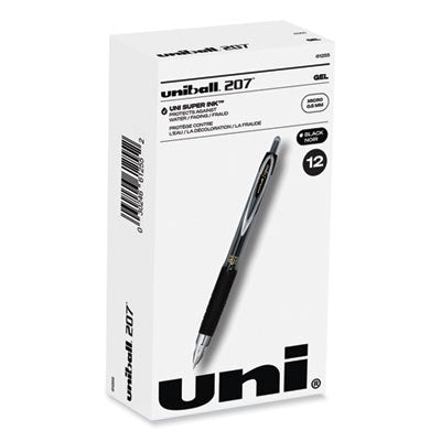 uniball® Signo 207 Smooth-Flowing Pigment-Based Gel Pen, Retractable, Fine 0.5 mm, Black Ink, Smoke/Black Barrel, Dozen Flipcost Flipcost