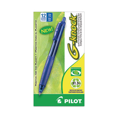 Pilot® G-Knock BeGreen Gel Pen, Retractable, Fine 0.7 mm, Blue Ink, Translucent Blue/Blue Barrel, Dozen Flipcost Flipcost