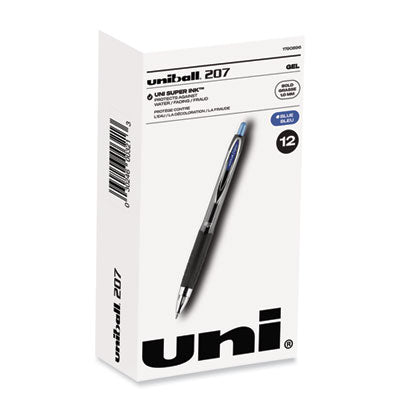 uniball® Signo 207 Gel Pen, Retractable, Bold 1 mm, Blue Ink, Smoke/Black/Blue Barrel, Dozen Flipcost Flipcost