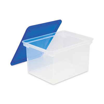 Storex Plastic File Tote, Letter/Legal Files, 18.5" x 14.25" x 10.88", Clear/Blue Flipcost Flipcost