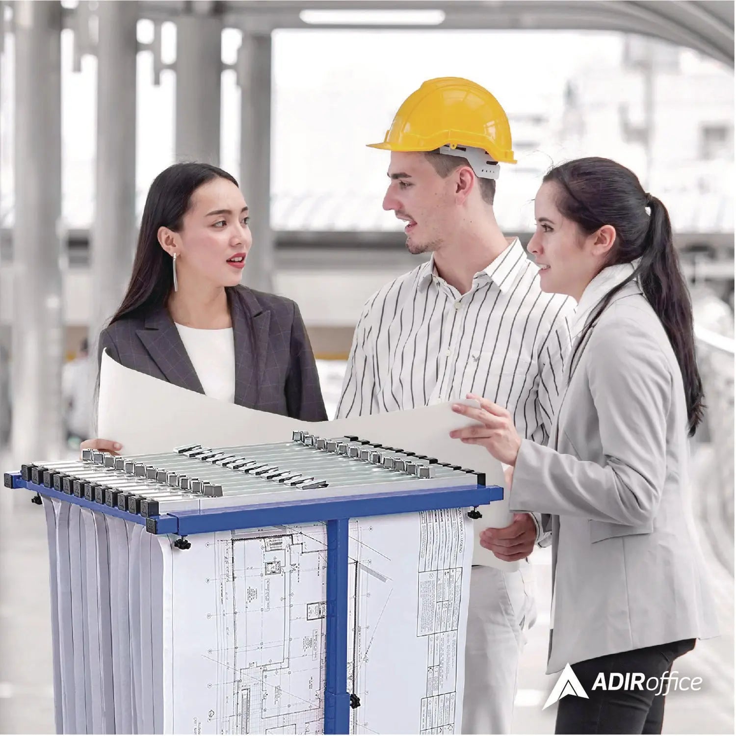 Blueprint Storage Cabinet Steel Vertical Plan Center, Assorted Document Sizes, 15" x 27" to 47.25" x 32.5" to 57", Blue AdirOffice Flipcost