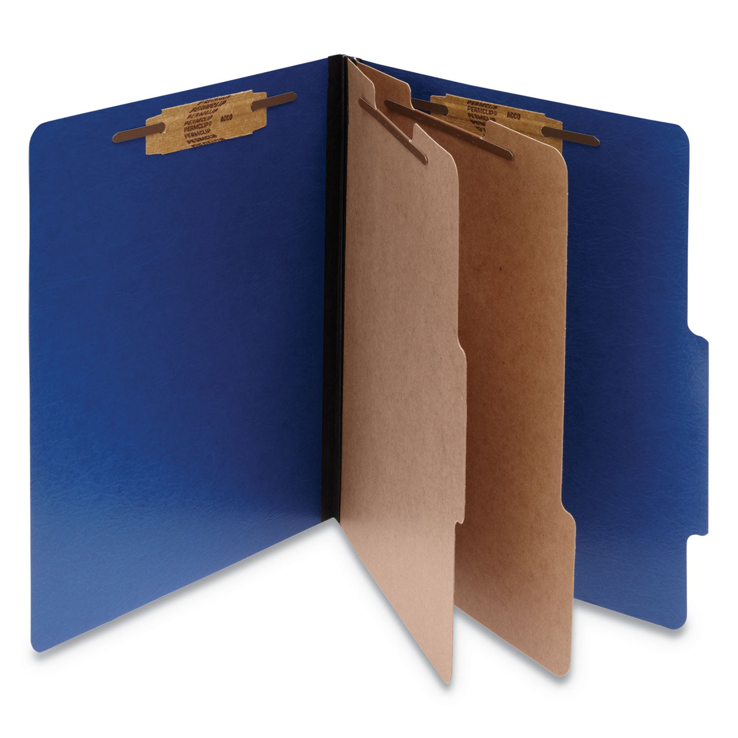 ACCO ColorLife PRESSTEX Classification Folders, 3" Expansion, 2 Dividers, 6 Fasteners, Letter Size, Dark Blue Exterior, 10/Box