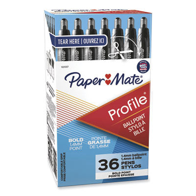 Paper Mate® Profile Ballpoint Pen Value Pack, Retractable, Bold 1.4 mm, Black Ink, Translucent Black Barrel, 36/Box Flipcost Flipcost