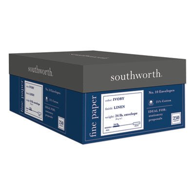 Southworth® 25% Cotton Linen #10 Envelope, Commercial Flap, Gummed Closure, 4.13 x 9.5, Ivory, 250/Box Flipcost Flipcost
