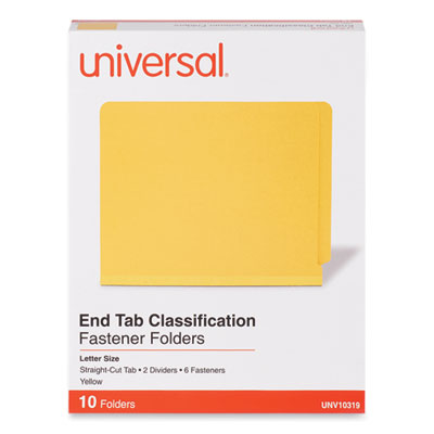 Universal® Deluxe Six-Section Pressboard End Tab Classification Folders, 2 Dividers, 6 Fasteners, Letter Size, Yellow, 10/Box Flipcost Flipcost
