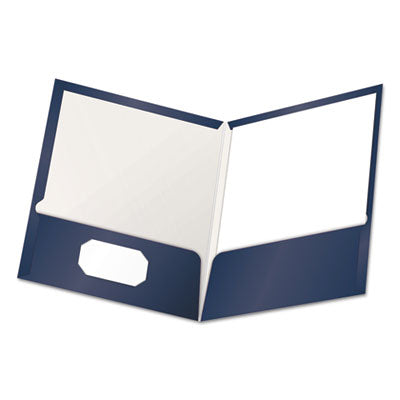 Oxford™ High Gloss Laminated Paperboard Folder, 100-Sheet Capacity, 11 x 8.5, Navy, 25/Box Flipcost Flipcost