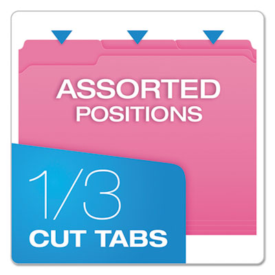 Pendaflex® Double-Ply Reinforced top tab file folders, 1/3-Cut Tabs: Assorted, Letter Size, 0.75" Expansion, Pink, 100/Box Flipcost Flipcost