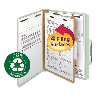 Smead™ Recycled Pressboard Classification Folders, 2" Expansion, 1 Divider, 4 Fasteners, Letter Size, Gray-Green, 10/Box Flipcost Flipcost