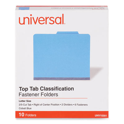 Universal® Bright Colored Pressboard Classification Folders Cobalt Blue, 2" Expansion, 2 Dividers, 6 Fasteners, Letter Size, 10/Box Flipcost Flipcost