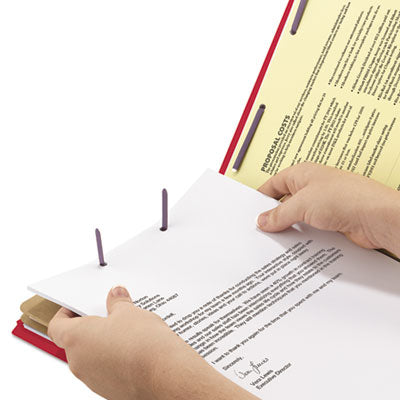 Smead™ Six-Section Pressboard Top Tab Classification Legal Folders, Six SafeSHIELD Fasteners, 2 Dividers, Legal Size, Bright Red, 10/Box Flipcost Flipcost