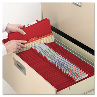 Smead™ Six-Section Pressboard Top Tab Classification Legal Folders, Six SafeSHIELD Fasteners, 2 Dividers, Legal Size, Bright Red, 10/Box Flipcost Flipcost