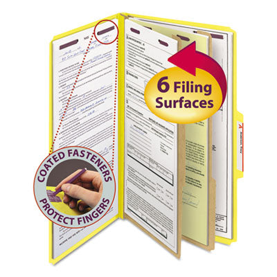 Smead™ Six-Section Pressboard Top Tab Classification Folders, Six SafeSHIELD Fasteners, 2 Dividers, Legal Size, Yellow, 10/Box Flipcost Flipcost