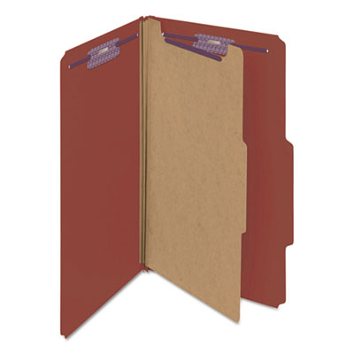 Smead™ Pressboard Classification Folders, Four SafeSHIELD Fasteners, 2/5-Cut Tabs, 1 Divider, Legal Size, Red, 10/Box Flipcost Flipcost