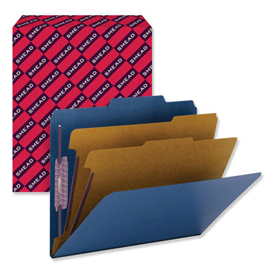 Smead™ Six-Section Pressboard Top Tab Classification Folders, Six SafeSHIELD Fasteners, 2 Dividers, Letter Size, Dark Blue, 10/Box Flipcost Flipcost