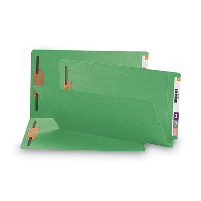Smead™ Heavyweight Colored End Tab Fastener Folders, 0.75" Expansion, 2 Fasteners, Legal Size, Green Exterior, 50/Box Flipcost Flipcost