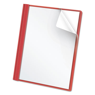 Oxford™ Clear Front Standard Grade Report Cover, Three-Prong Fastener, 0.5" Capacity, 8.5 x 11, Clear/Red, 25/Box Flipcost Flipcost