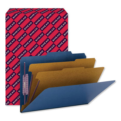 Smead™ Six-Section Pressboard Top Tab Classification Folders, Six SafeSHIELD Fasteners, 2 Dividers, Legal Size, Dark Blue, 10/Box Flipcost Flipcost