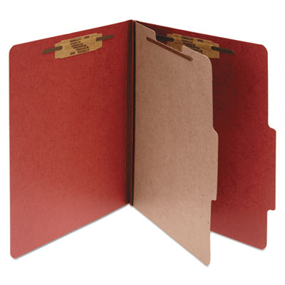 Pressboard Classification Folders 2" Expansion, 1 Divider, 4 Fasteners, Letter Size, Earth Red Exterior, 10/Box Flipcost Flipcost