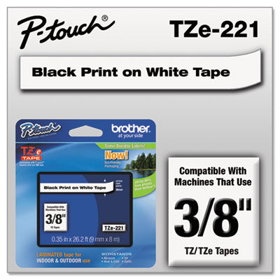 Brother P-Touch® TZe Standard Adhesive Laminated Labeling Tape, 0.35" x 26.2 ft, Black on White Flipcost Flipcost