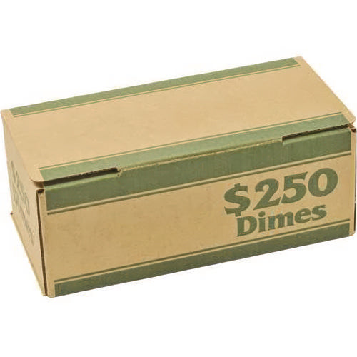 CONTROLTEK® Dimes Coin Box, 1 Compartment, 15.5 x 19.25 x 4.5, Kraft/Green, 50/Pack